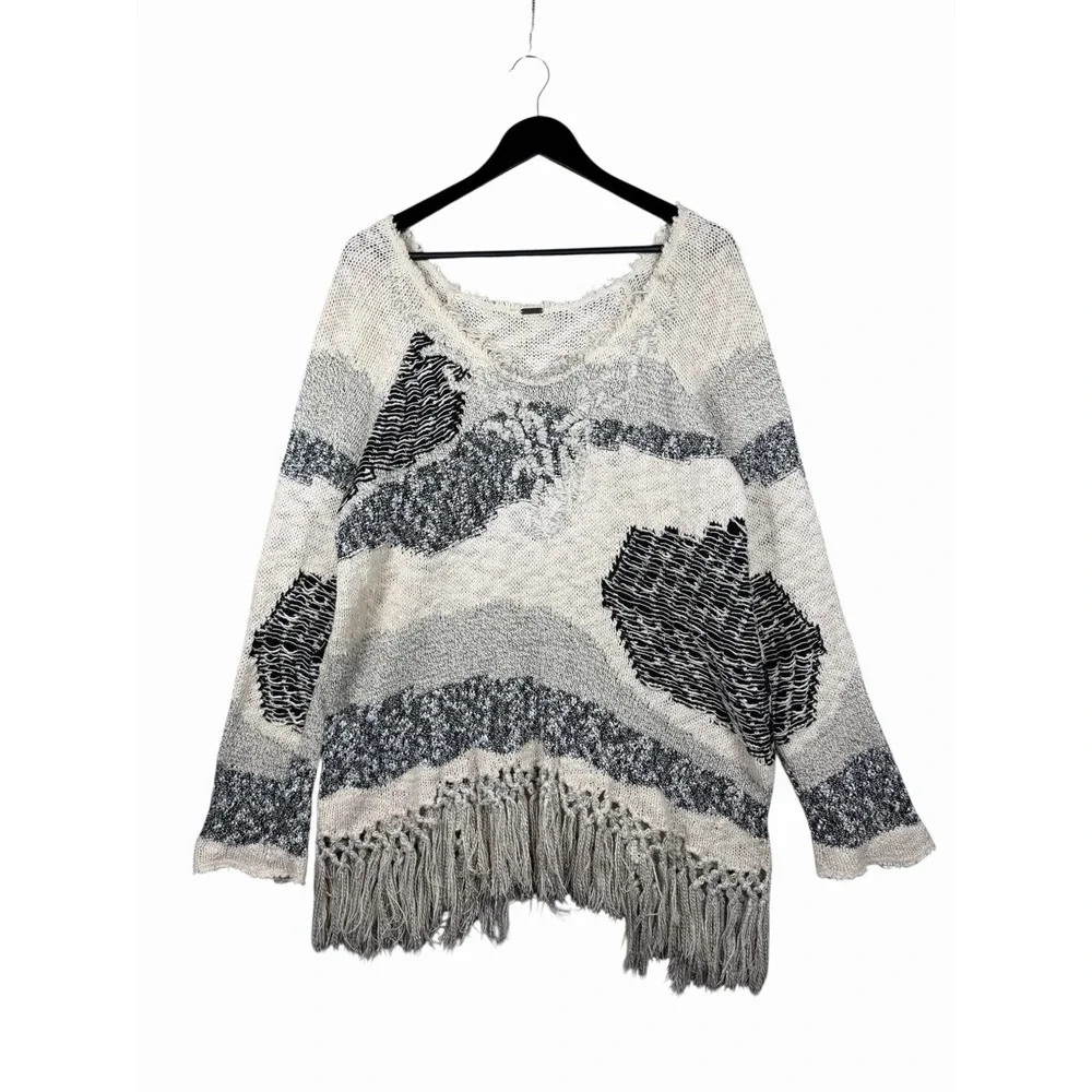 Free People Boho Woven Cotton Blend Women's M/L (approx) Sweater w Fringe